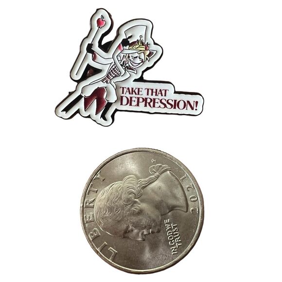 Hazbin Hotel Lucifer Iconic Take that Depression Mental Health Enamel Pin - Picture 3 of 8